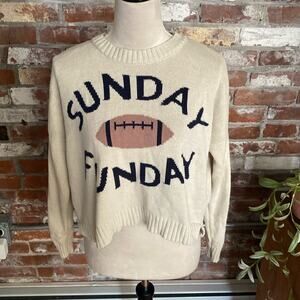 Moon & Madison Sunday Funday  Football Cream Knit Sweater Size S